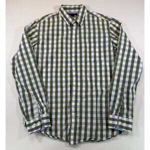 Banana Republic Slim Fit Check Shirt Mens M Green Blue Gingham Cotton